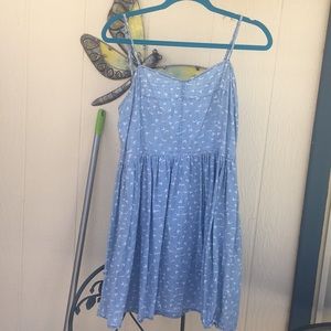 Blue with white birds spaghetti strap skater dress